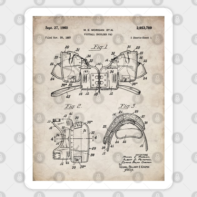 Football Pads Patent - Football Player American Football Art - Antique Sticker by patentpress